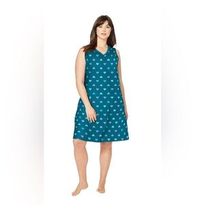 Dreams Co Teal Heart Print Nightgown. Size 1X/2X.
